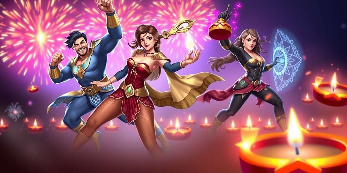 Mace Marvel Valiant Diwali event showing in-game characters celebrating with lights and fireworks